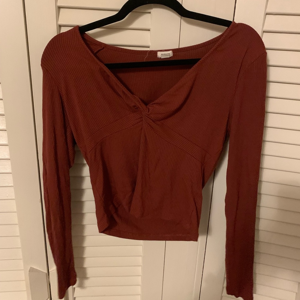 Brownish reddish Garage long sleeve twist top
